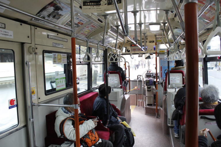The interior of a local bus in Kyoto
