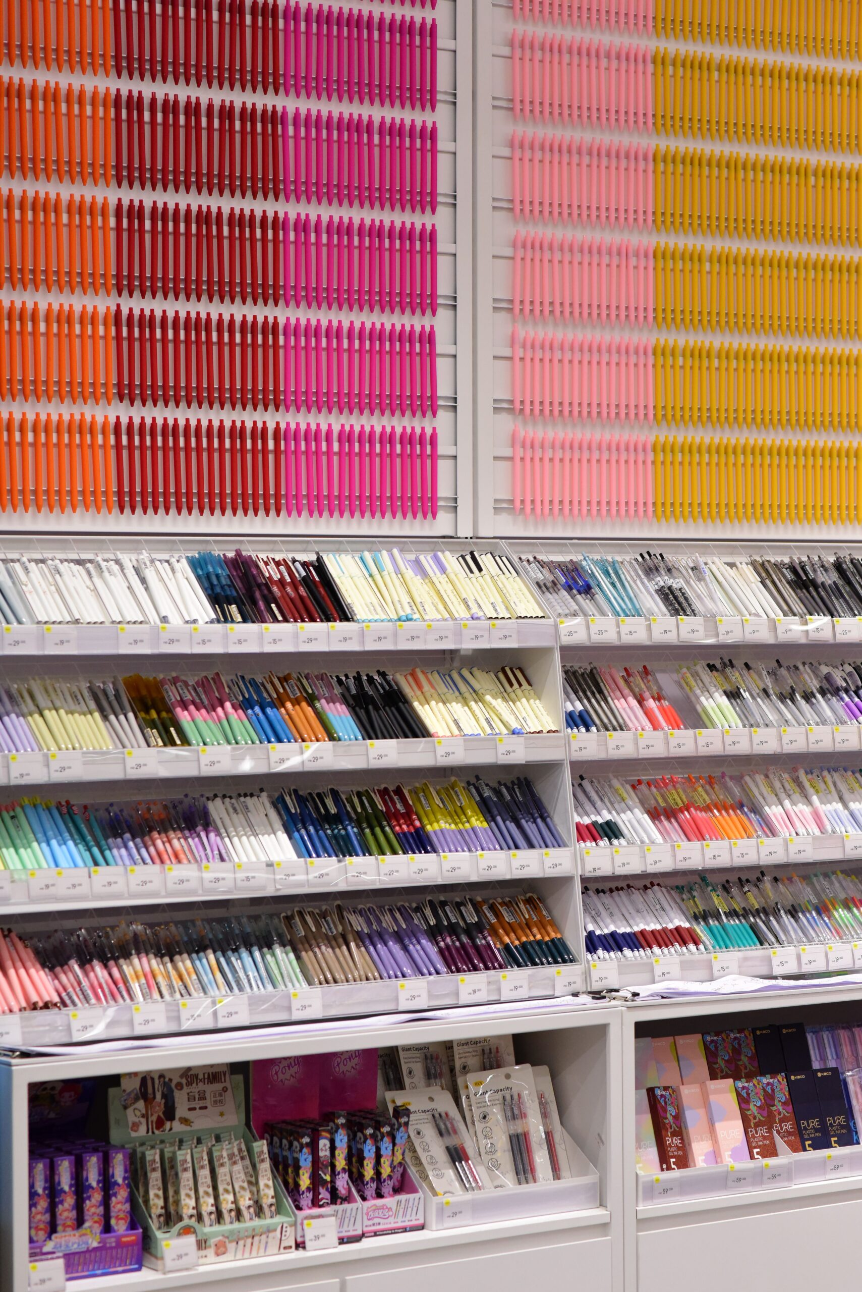 Colourful pens displayed in a stationery shop