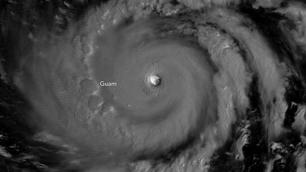 Satellite image of a typhoon approaching Japan