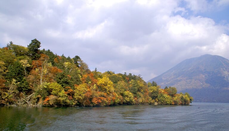 Autumn foliage on Hacchodejima Peninsula beside Lake Chuzenji