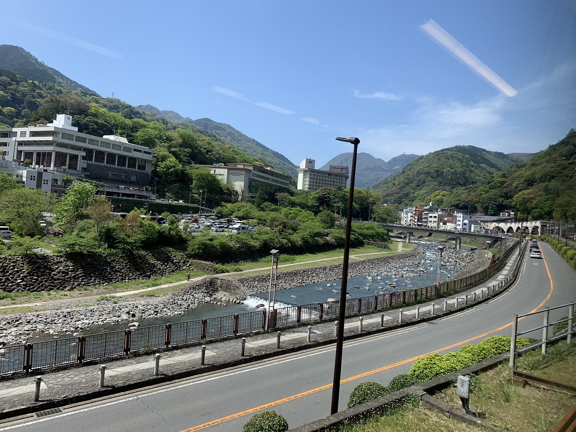 The river and buildings in Hakone-Yumoto