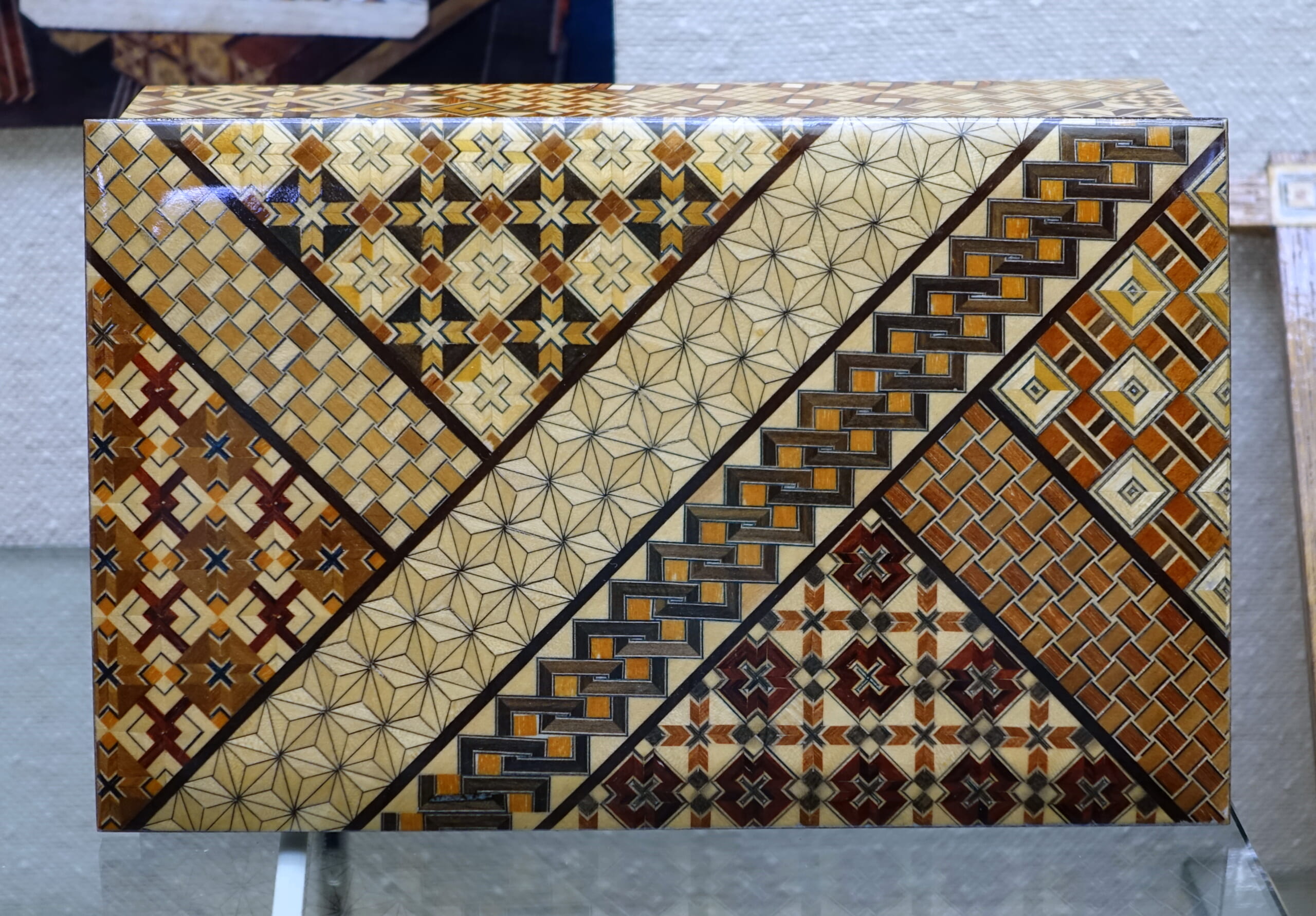 A geometric yosegi wooden box