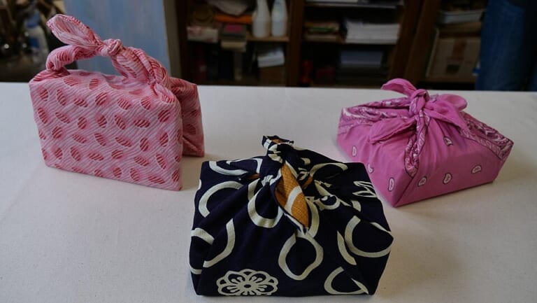 Small parcels wrapped in differently patterned furoshiki