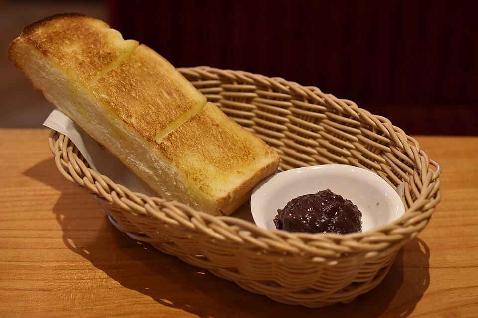 Toast and sweet red-bean paste served at Komeda’s Coffee