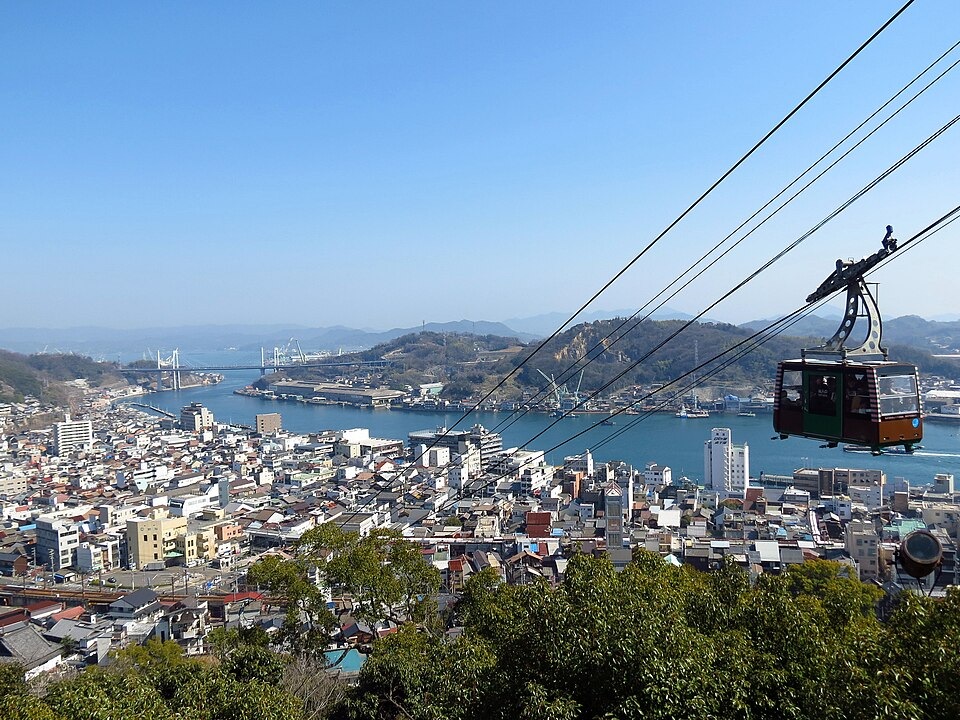Senkojiyama Ropeway with the Onomichi Channel in the background