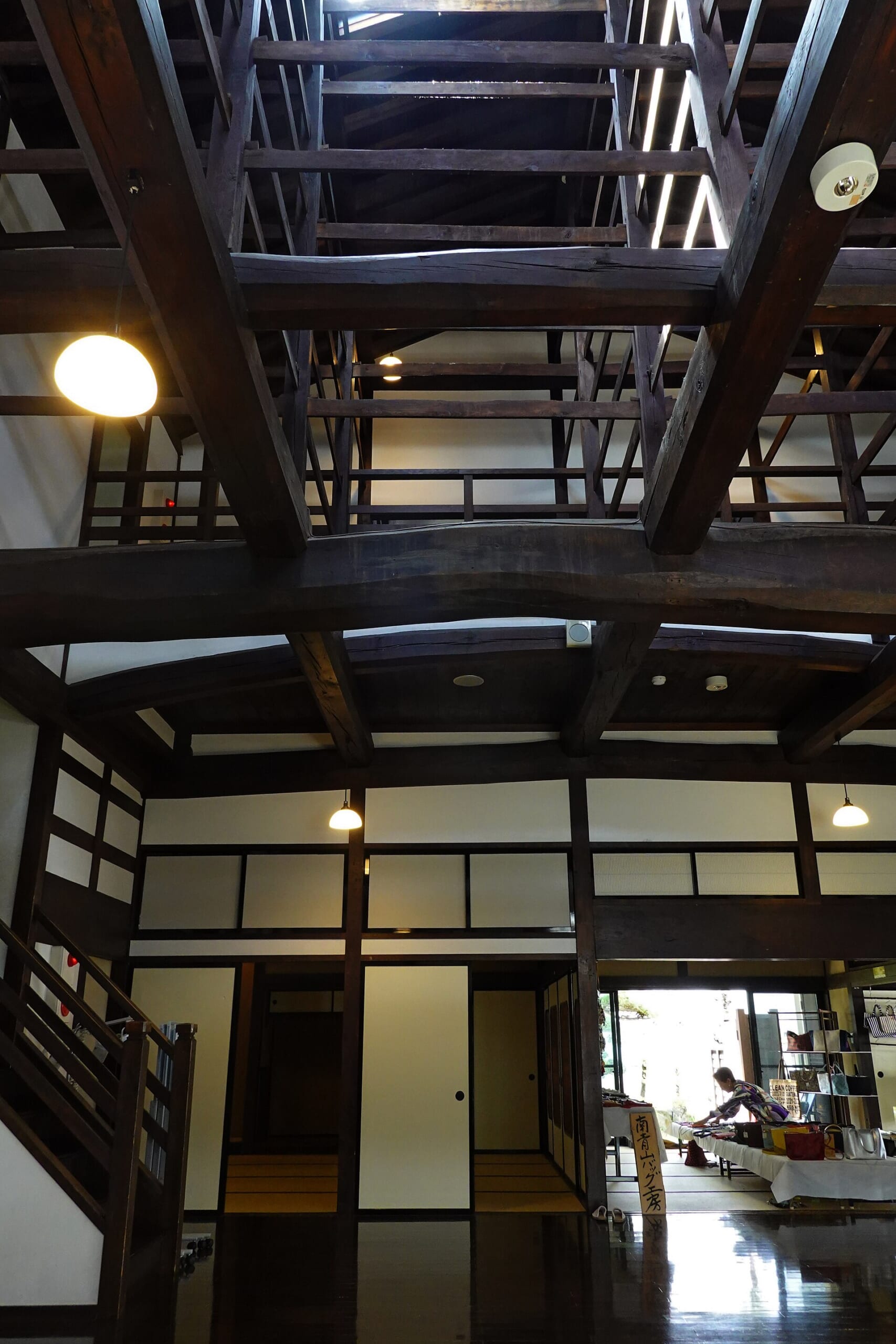 The wooden interior of Nakamachi Kurassic-kan
