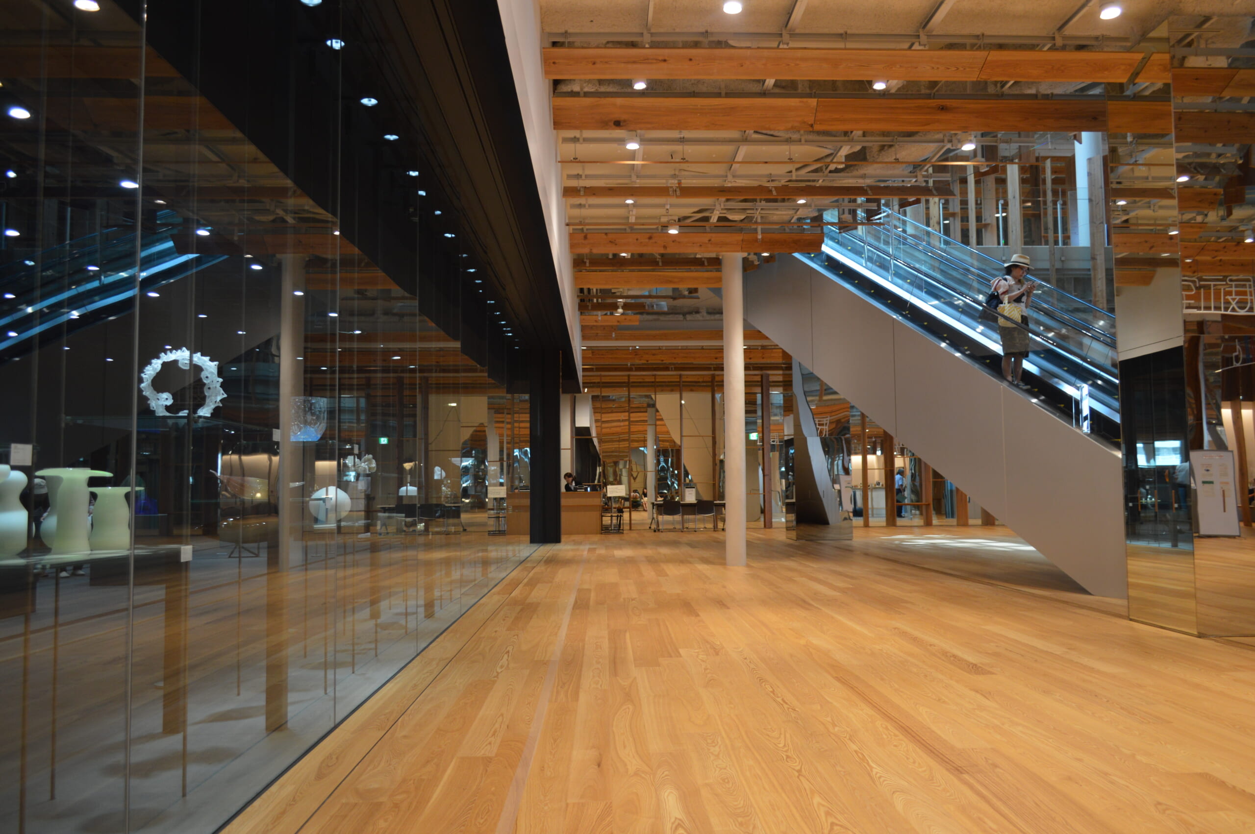 The wooden atrium inside Toyama Kirari, home to Toyama Glass Art Museum